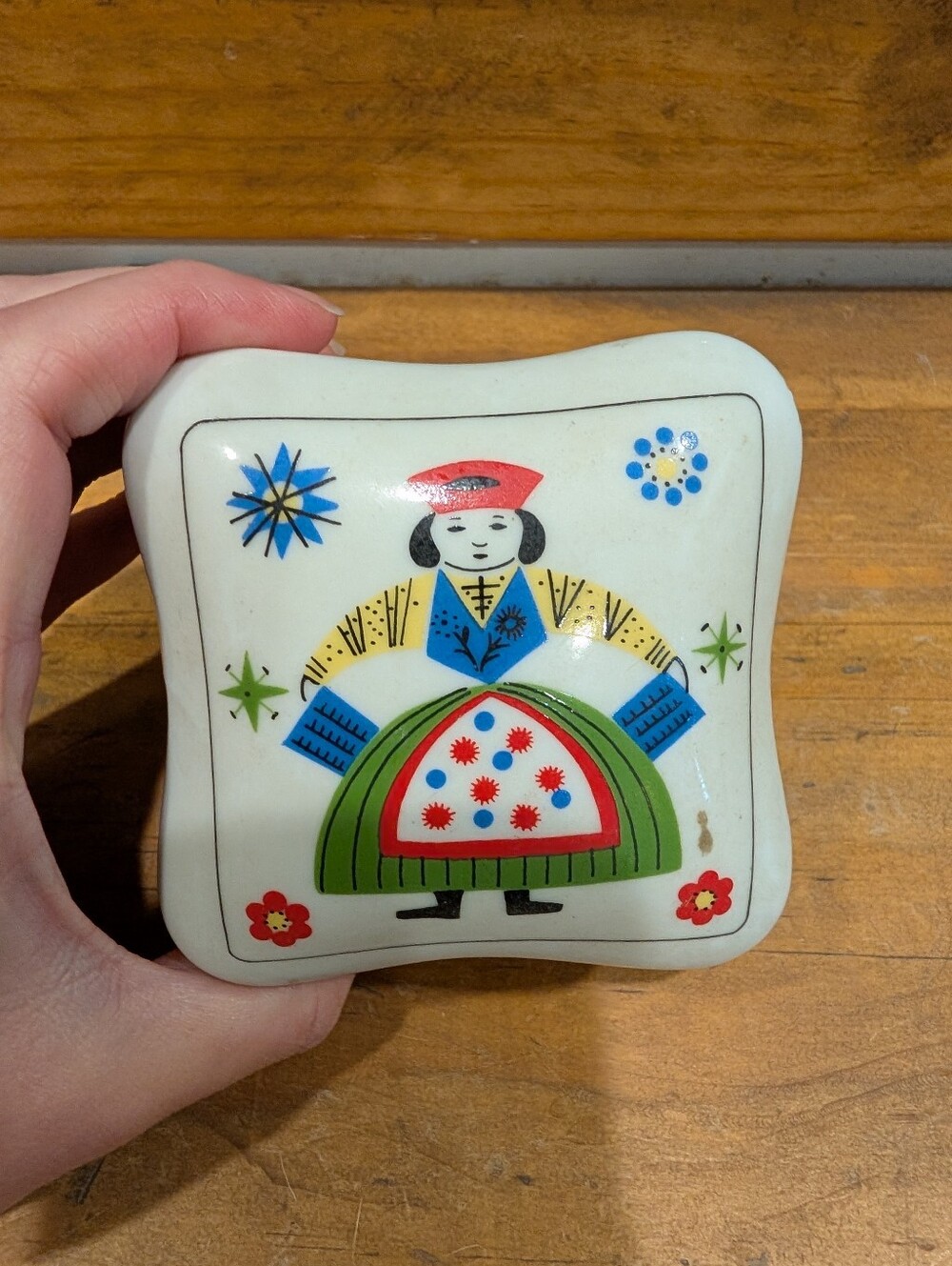 Takahashi Japan Good Old Days Dutch Farmer Wife Women Trinket Box Vintage 1980